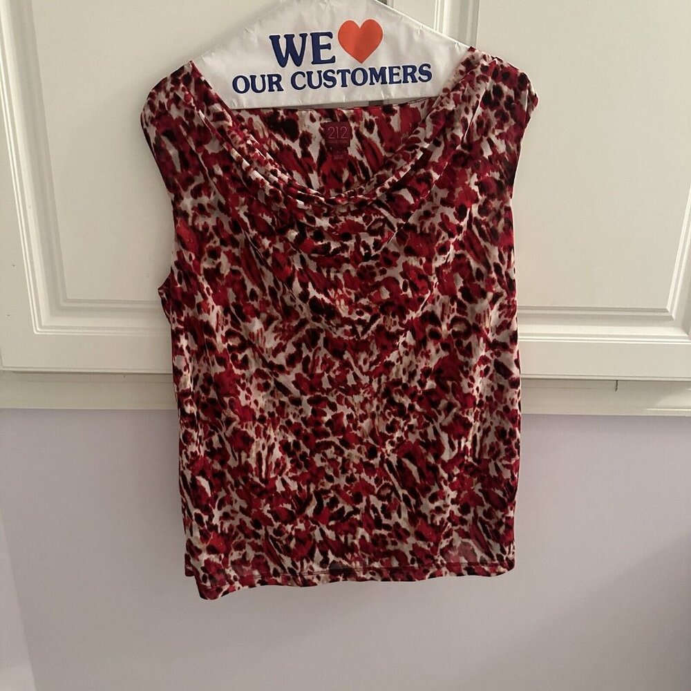 212‎ Cowl Neck Sleeveless Cheetah Print Red Top Size L - Bold & Stylish